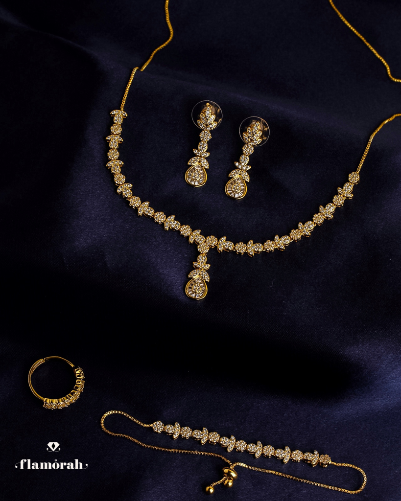 [CN1859-G] طقم زركون ناعم قابل للتعديل (gold)