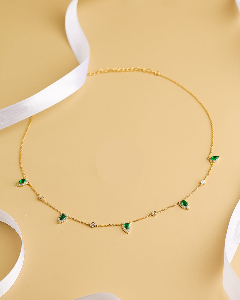 Drop green zircon choker  (gold)