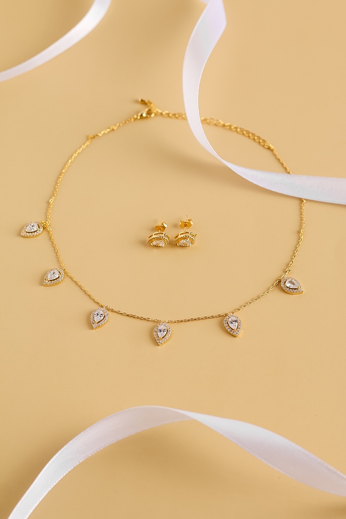 Drops choker with earrings white zircon