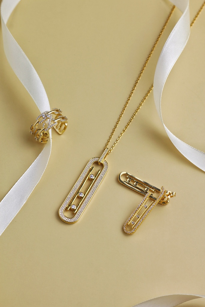 Elegant necklace set with adjutable ring (gold)