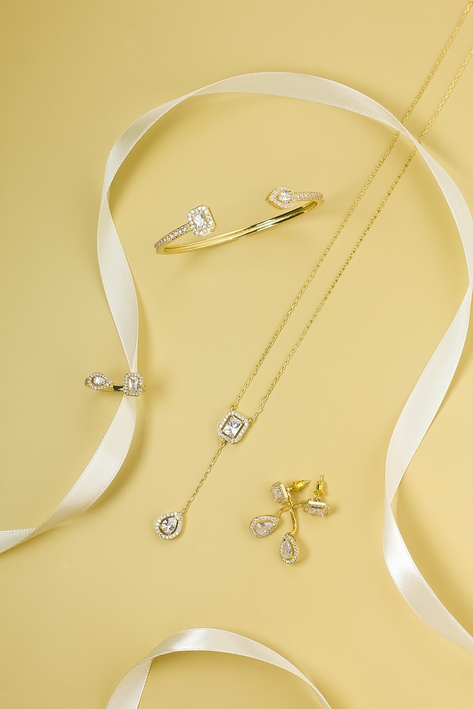 Square and drop necklace full set (gold)