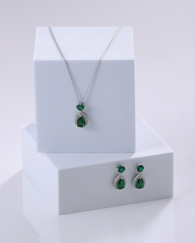 [N13110401-Gn] مجموعة قلادة زركون ملون متدلي (green)