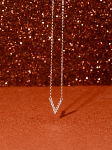 [F2554] v shape with stones silver 925 neckalce 