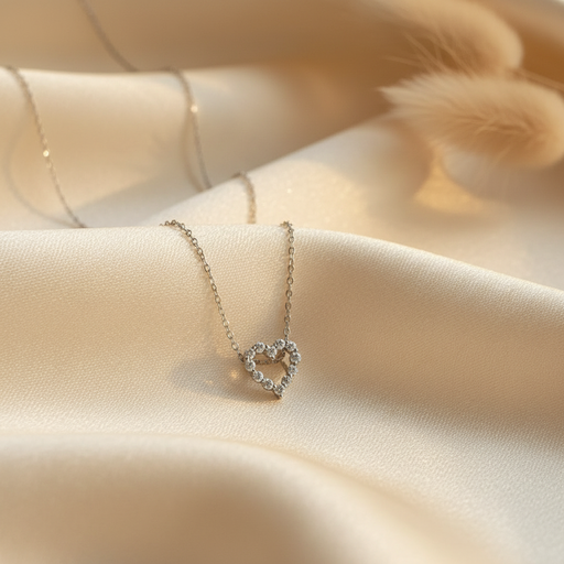 [F2407] Small stones heart shaped silver 925 necklace 