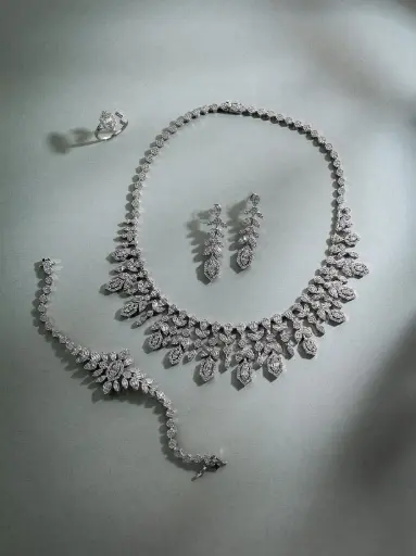 rectangular leave elegant zircon set 