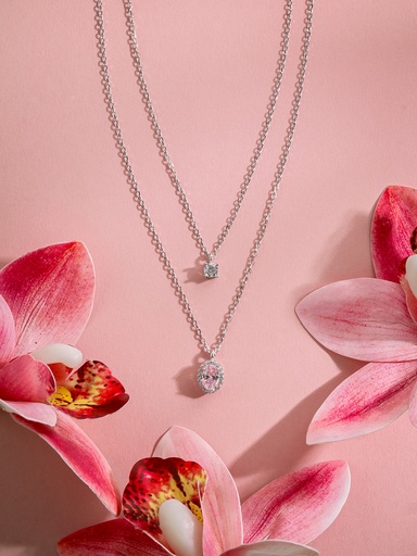 2 layers with pink oval silver 925 necklace 