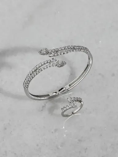 2 lines drops bangle with ring 