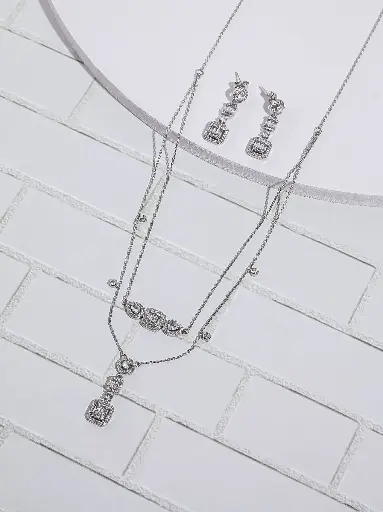 2 layers square necklace set 