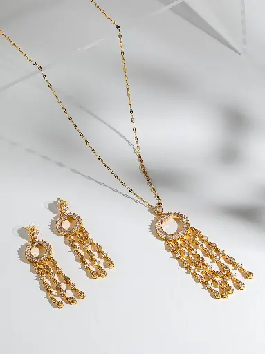 Elegant gold loop long necklace set 