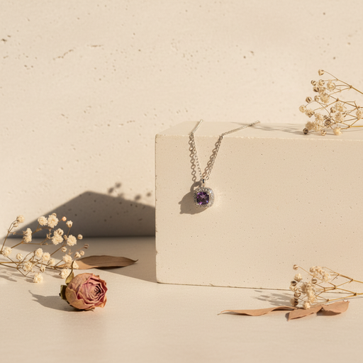 Purple square silver925 necklace 