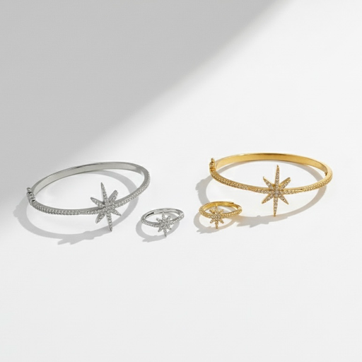 Shiny star bangle with ring 