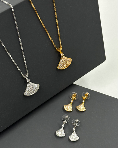 Fan with stone necklace set