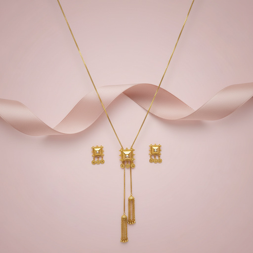 Square coins long necklace set