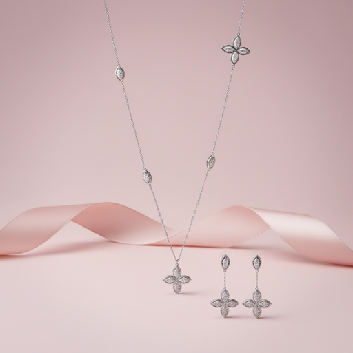 Eye shape ro With stones long necklace set