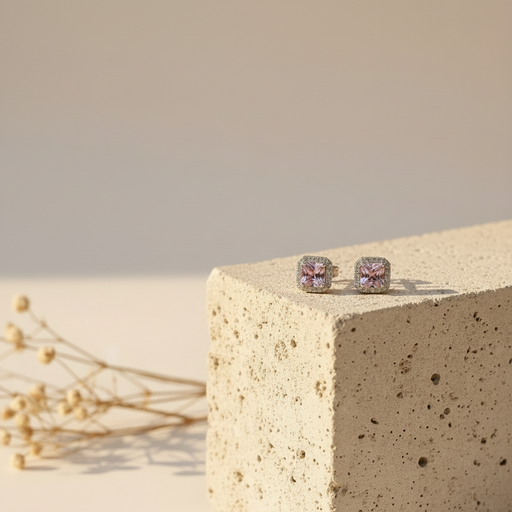 [B21484-E] pink square silver925 earring