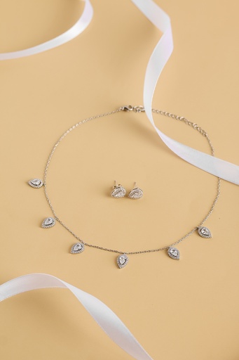 Drops choker with earrings white zircon
