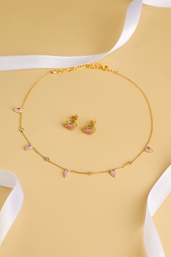 drop Pink zircon choker with earrings