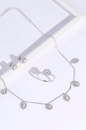 [SK-03-15] Round drop choker, earrings with ring (silver)