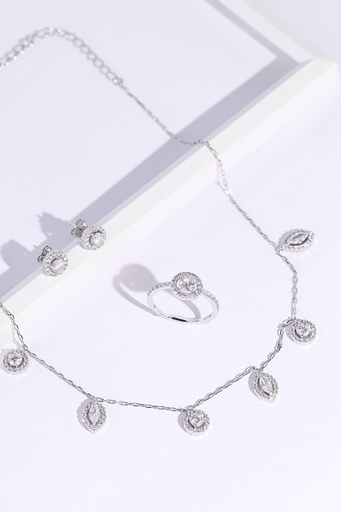 Round drop choker, earrings with ring (silver)