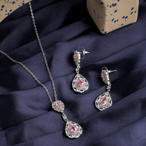 [SN-03-62] pink drops necklace set