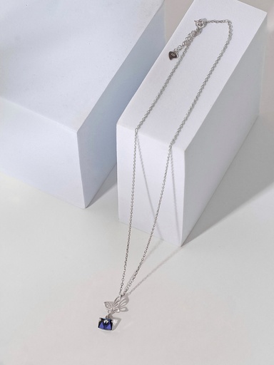 [F2454] Silver 925 butterfly necklace with blue stone
