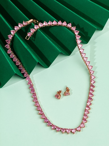 [SK-03-13] Pink heart zircon choker set