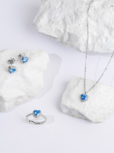 [SS-25-04] Blue heart shape silver 925 set
