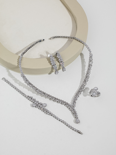 [CN2108] smooth two line meet drop zircon set